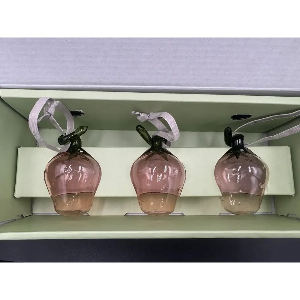 Iittala Strawberry Glass Ornaments Set of 3 Mouth Blown Finland Boxed
